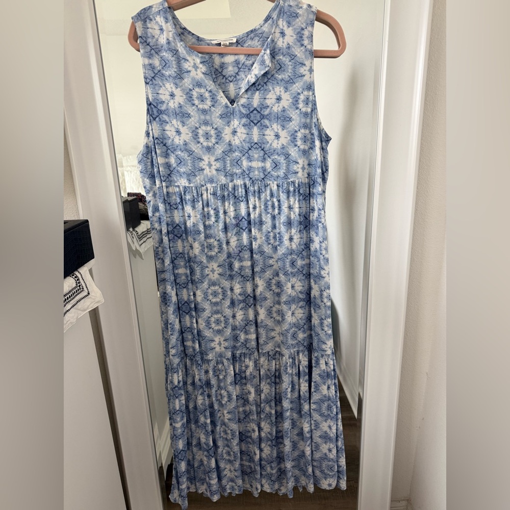 Blue Tie-Dye Sleeveless Dress